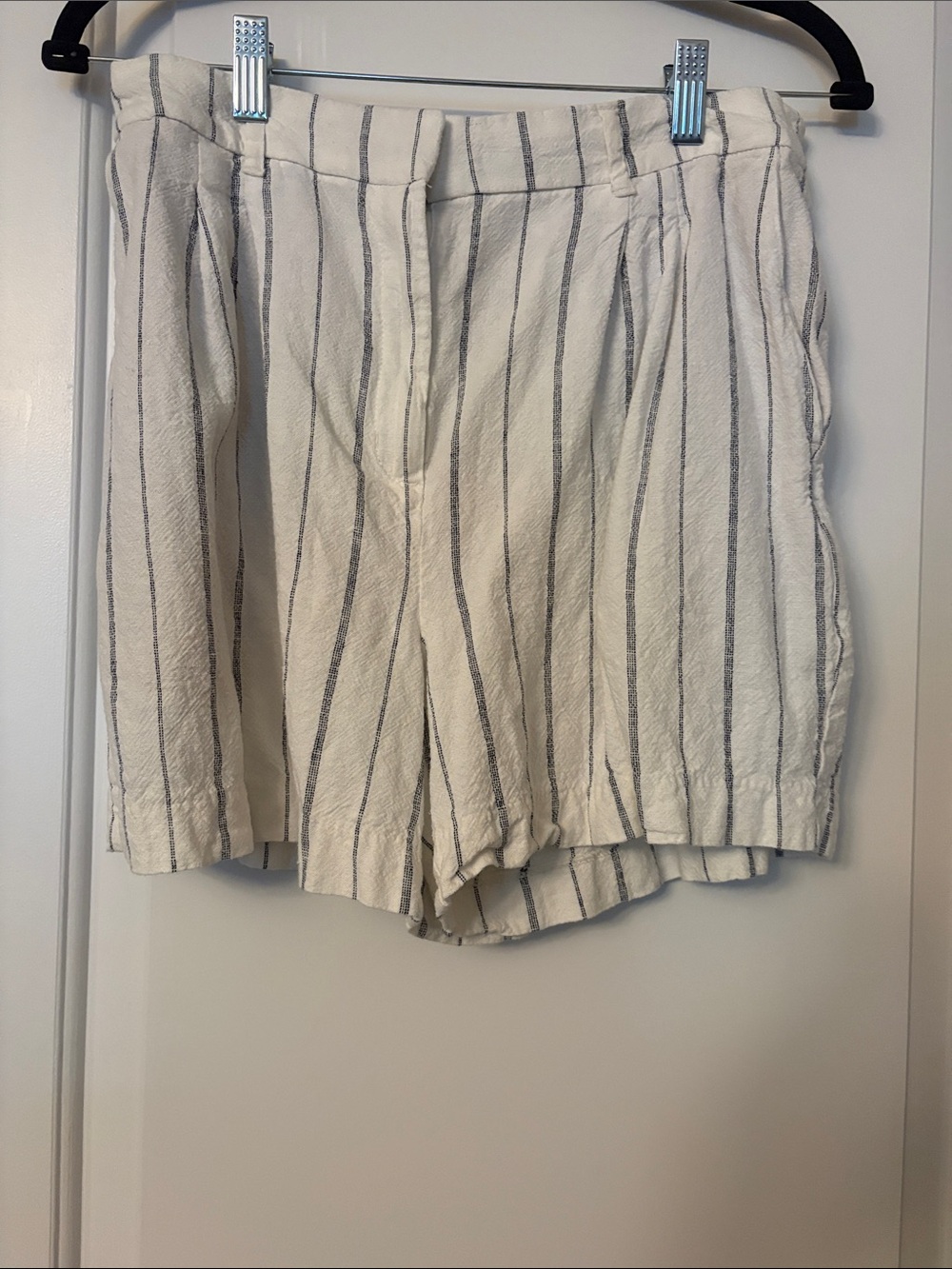 Old Navy White High-Rise Shorts with Thin Navy Stripes
